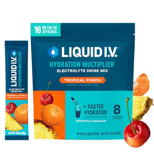 Liquid I.V. Hydration Electrolytes, Tropical Punch, 16 Count | Scientifically Formulated | Clinically Proven Hydration | No Artificial Sweeteners | Non-GMO | Vegan | Powder Drink Mix
