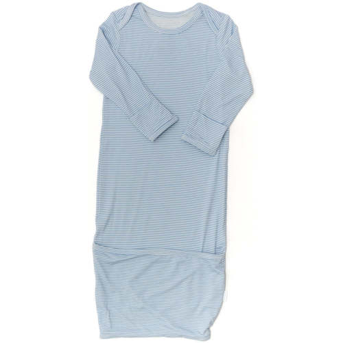 Dusty Blue Mini Stripe Newborn Gown