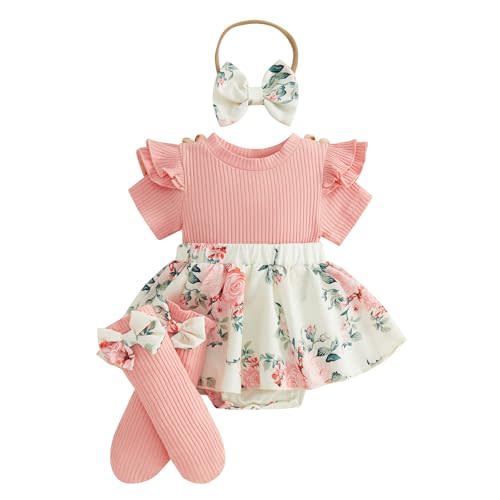 Giraropa Newborn Baby Girl Clothes Smocked Bubble Romper Dress + Socks + Headband Cute Spring Summer Baby Girl Clothes