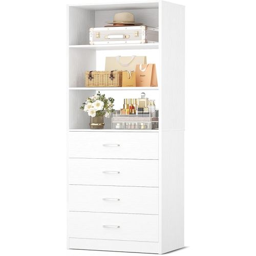 Aheaplus Closet Drawers System, 21.3" Wood Closet Organizer System with 4 Drawers, Modular Walk-in Closet System Storage Unit, Small Closets Wardrobe Rack, Tall Storage Cabinet Unit, White