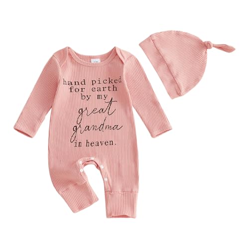 SAYOO Hand Picked For Earth By My Great Grandma Grandpa In Heaven Bodysuit Romper Newborn Baby Ribbed Jumpsuit Coveralls