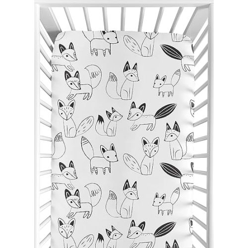 Fitted Crib Sheet for Black and White Fox Collection Baby/Toddler Bedding Set Collection