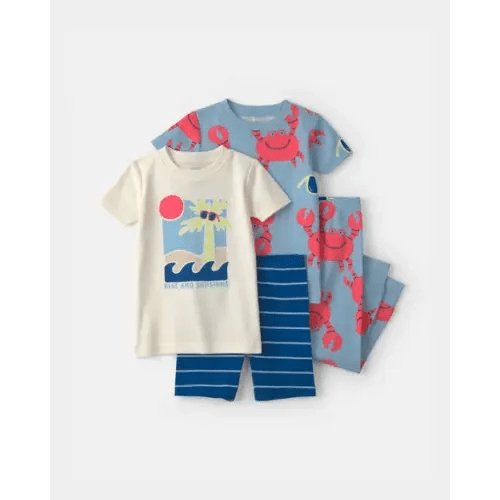 Baby Boy Beach 100% Cotton 4-Piece Pajama Set - Blue/Ivory | Carter's