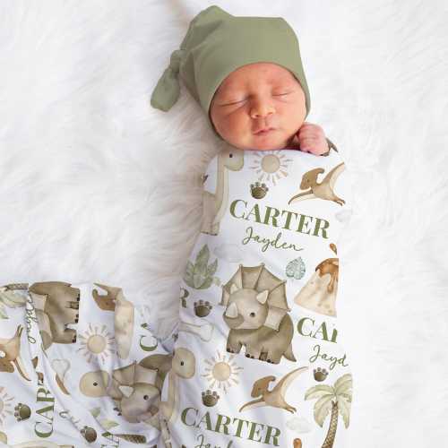 Personalized Dinosaur Swaddle Blanket Dino Name Baby Blanket Newborn Baby Boy Coming Home Outfit Hospital Photo Outfit Baby Shower Gift