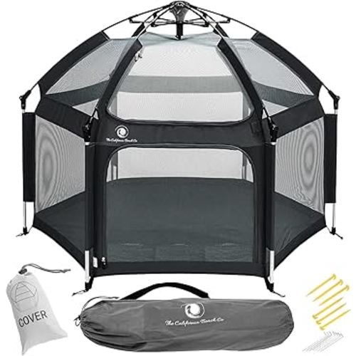 POP 'N GO PLAYPEN - Indoor & Outdoor Baby Playpen for Babies and Toddlers - Baby Beach Tent, Foldable, Portable W/Canopy, Travel Bag, & Mosquito Net - Pop Up Pack and Play Tent (Black)