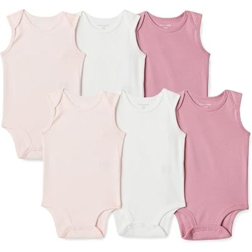 Amazon Essentials Unisex Babies' Sleeveless Cotton Rib Bodysuits, Pack of 6