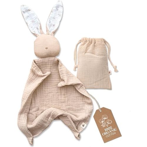 Mikito Organic Cotton Baby Muslin Lovey Bunny - Oeko-TEX & GOTS Certified - Security Blanket & Perfect Loveys for Babies - Unisex New Baby Gift for Ultimate Comfort & Peaceful Dreams