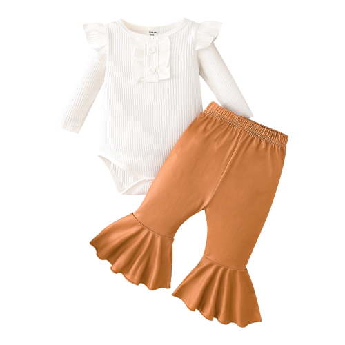 Durtebeua Infant Girl Cotton Bodysuit, Pant and Set, Sage Floral Wreath Long Sleeve Z02-White,6-9 Months