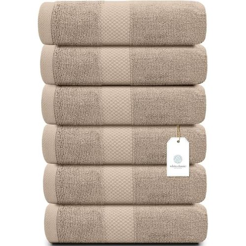 White Classic Luxury Taupe Hand Towels - 100% Turkish Cotton, 16x30, 6 Pack