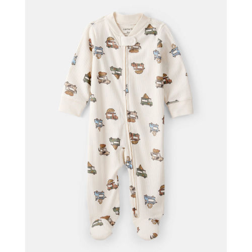 Baby Boy Truck Print Cotton Long-Sleeve Sleeper- Ivory | Carter’s Oshkosh Canada