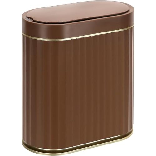ELPHECO Bathroom Trash Can with Lid, 2 Gallon, Automatic Lid, Brown Gold