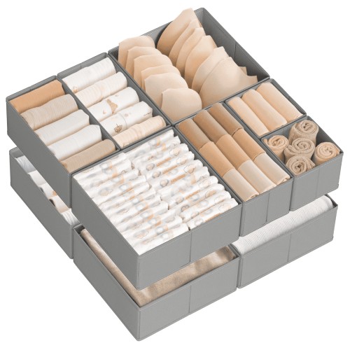 Criusia 16 Pack Drawer Organizer Clothes, Foldable Closet Organization and Storage for Nursery, Bedroom, Gray