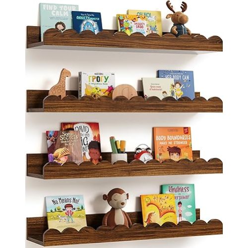 Seocry Scalloped Wall Bookshelves for Nursery, Floating Wooden Book Shelves for Kids Room, White Nursery Shelves for Wall, Baby & Toddler Room Decor