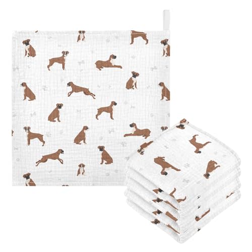 vvfelixl Baby Cotton Washcloths Boxer Dog Infants Bath Towel for Unisex Puppy Face Towels for Newborn, Natural Baby Wipes Delicate Skin, 11.8 X 11.8 inch, one sizex5