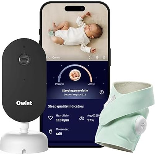 Owlet Dream Duo (3rd Gen) – Smart Baby Monitor with Sock & HD Video Cam, Tracks Pulse Rate, Oxygen Trends & Sleep, 2K HD Video, Cry & Motion Alerts, Temp Monitoring | Mint