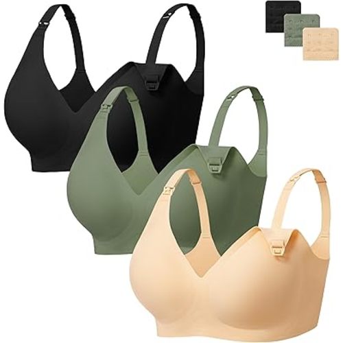 Angelhood 3 Pack Nursing Bras for Breastfeeding Seamless Pregnancy Maternity Bra Wireless Sleep Bralette with Extenders