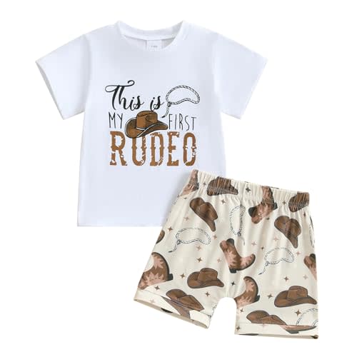LHALW Baby Boy Western Clothes Cow Print Short Sleeve Rodeo T Shirt and Shorts Set Toddler Summer Cowboy Outfit