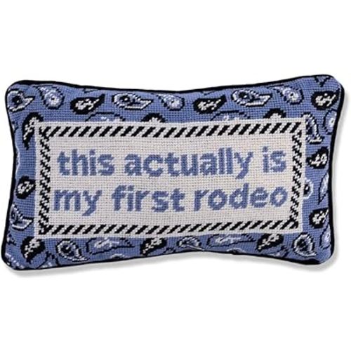 FURBISH Needlepoint Decorative Throw Pillow - First Rodeo - 9" x 15" - Small Embroidered Accent Pillow for Bed, Chair, Couch, Sofa - Eclectic Home Decor