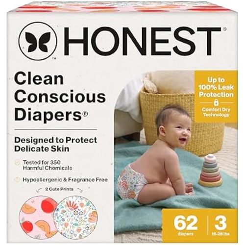 The Honest Company Daytime Diapers, Just Peachy, Size 3, 62 Count