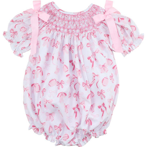 Pink Smocked Football And Bow Bubble