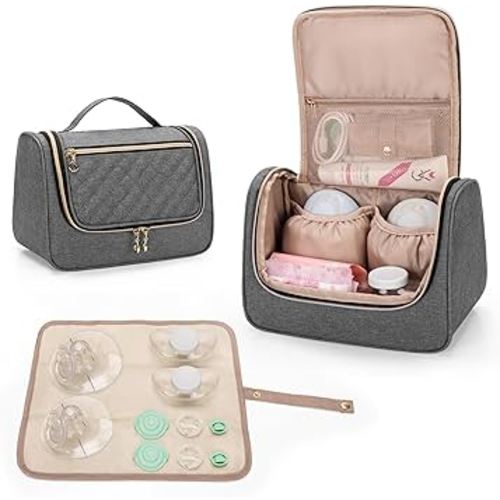Luxja Wearable Breast Pump Bag (with a Waterproof Mat) Compatible with Momcozy and Elvie Breast Pump, Carrying Case for Wearable Breast Pump and Extra Parts (Patent Pending), Gray