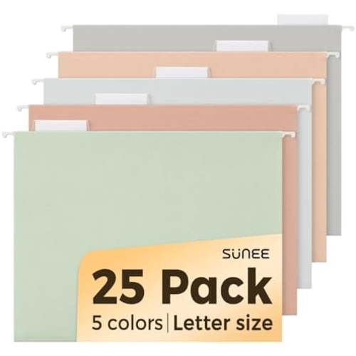 25 Count Hanging File Folders, Pastel Colors, Hanging File Folders Letter Size, Hanging Folders with 1/5-cut Tabs, Designed for Bulky Files, Filing Cabinets, Medical Charts