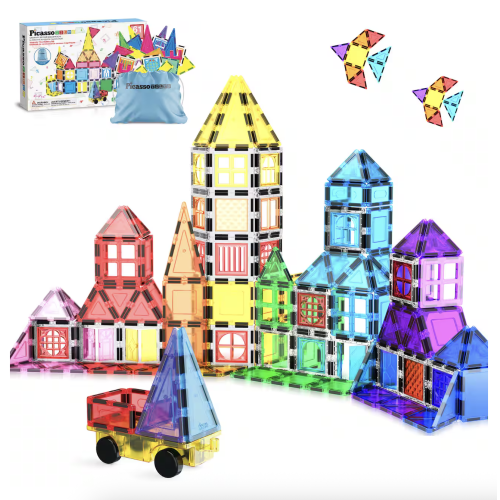 PicassoTiles 61-Piece Magnetic Tile Set with Windows & Doors