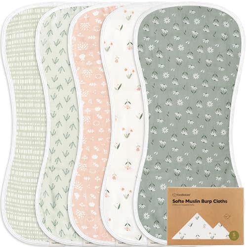 5-Pack Muslin Burp Cloths Baby Boy, Girl, Soft Absorbent Rags, Fleur