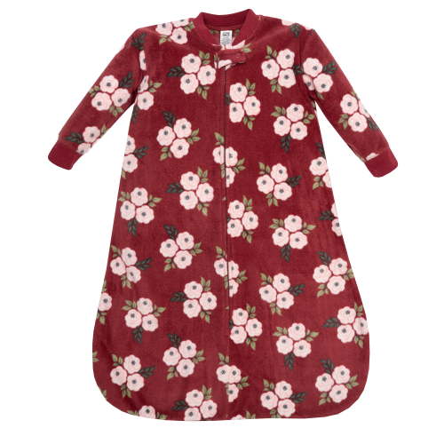 Hudson Baby Infant Girls Long-Sleeve Fleece Sleeping Bag, Burgundy Floral, 12-18 Months