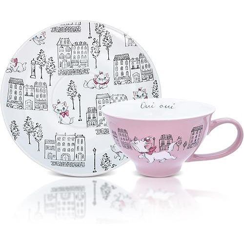 Disney The Aristocats 12-ounce Ceramic Teacup and Saucer Set | Tea Party Gift Set For Coffee, Espresso