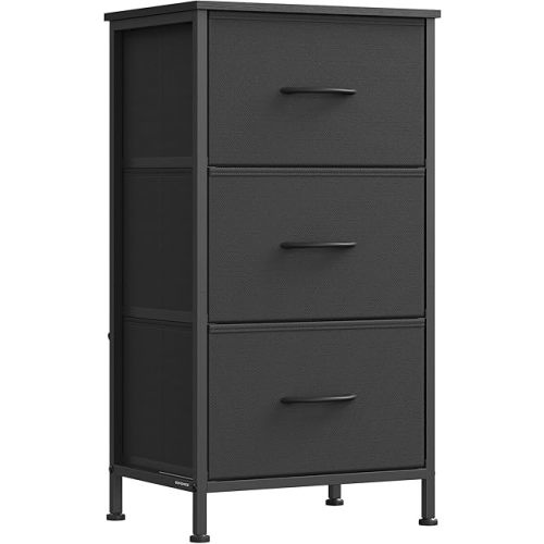 SONGMICS Dresser for Bedroom, Chest of Drawers, Steel, MDF, 3 Non-Woven Fabric Drawers, Storage Organizer Unit, Closet, Entryway, Ink Black and Ebony Black ULGS313B01S