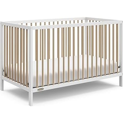 Graco Teddi 5-in-1 Convertible Crib (White with Driftwood) – GREENGUARD Gold Certified, Converts to Daybed, Toddler & Twin Bed with Headboard and Footboard, Adjustable Mattress Height