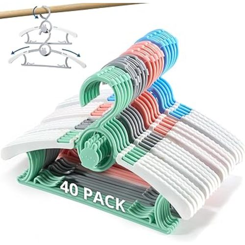 Baby Hangers 40 Pack for Closet Adjustable, 11"-14" Adjustable Mixed Colors Kids Hangers, Children Non-Slip and Extendable Kid Clothes Hanger for Nursery Infant Toddler