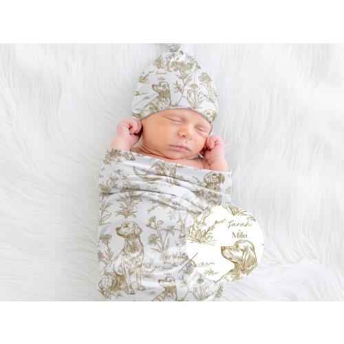 Toile Labrador Retriever Baby Blanket Swaddle Personalized Set Custom Dog Name Floral Yellow Lab Nursery Throw Newborn Photography Prop Gift