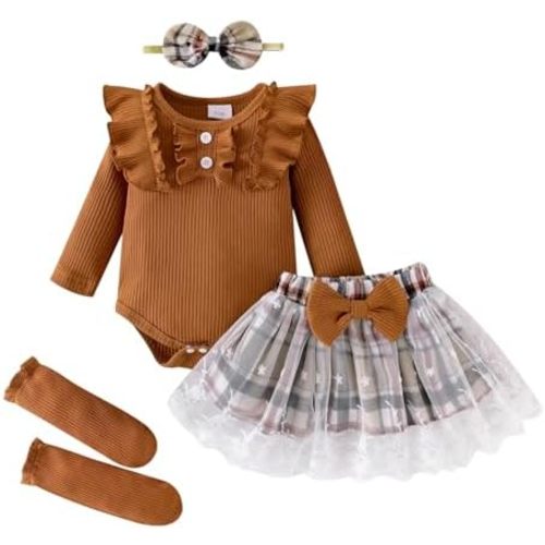 Baby Girl Clothes Newborn Fall Winter Outfit Ruffled Long Sleeve Romper Lace Dress Headband Skirt Set 0-18 Months