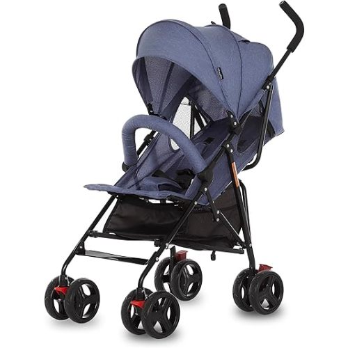 Dream On Me Vista Moonwalk Baby Stroller, Lightweight Travel Umbrella Stroller with Compact Fold, Smooth Ride Wheels, Multi-Position Recline, Spacious Storage Basket with Cup Holder, Blue