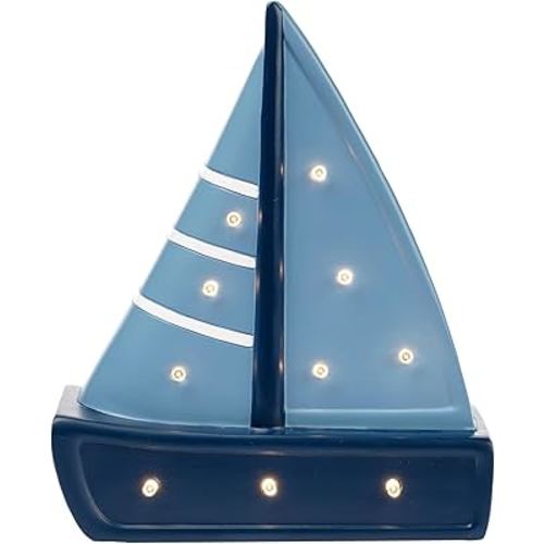 Lambs & Ivy Little Skipper Hand Painted Nautical Sailboat Table Top Lamp/Light
