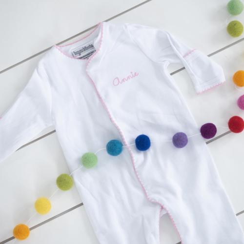 Monogrammed Footie Pajamas: Picot Trimmed Infant Sleepwear