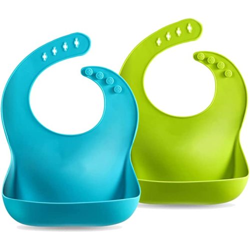 PandaEar 5 Pack Waterproof Silicone Baby Bibs| Super Thin Light Weight Feeding Bib with Food Catcher Pocket for Toddler