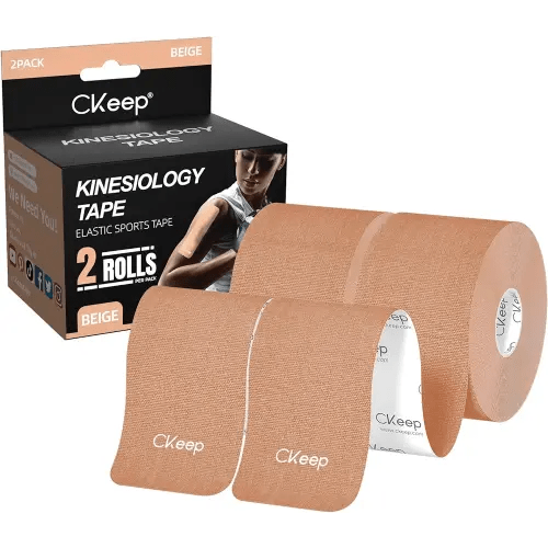 CKeep Kinesiology Tape, Uncut 2 Rolls, Original Cotton Elastic Premium Athletic Tape,Latex Free Hypoallergenic, 2inch x 16ft, Begie