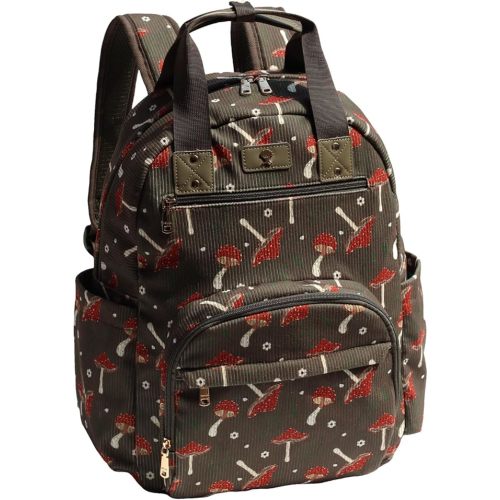 Diaper Bag Backpack, Large Capacity Multifunction Baby Essentials Fashion Travel Pack Linen Canvas office Laptop Bag (Corduroy Mushroom)