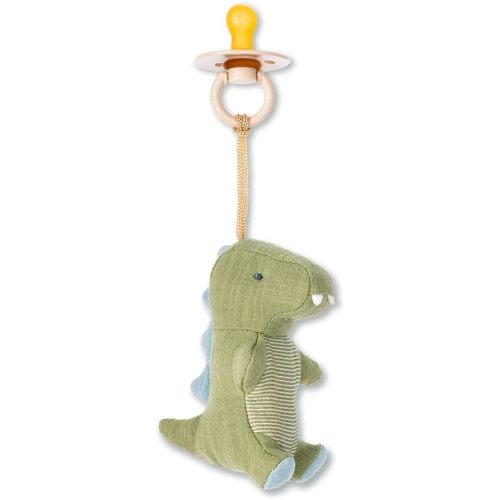 Itzy Ritzy Pacifier & Lovey Set - Natural Rubber Pacifier with Stuffed Animal Lovey - Detachable Plush Dinosaur Pacifier Holder & Coordinating Natural Rubber Pacifier, for Ages 0-6 Months (Dinosaur)