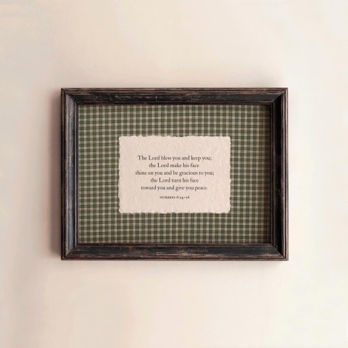 Vintage Green Gingham Print, The Blessing Wall Art Numbers 6:24-26, Bible Verse Rustic Christian Home Decor (PHYSICAL PRINT)