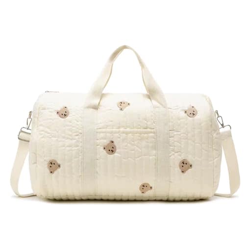 BBIQI Quilted Duffle Bag for Women Teddy Bear Duffel Bags for Travel Cute Weekender Bags Baby Hospital Bag