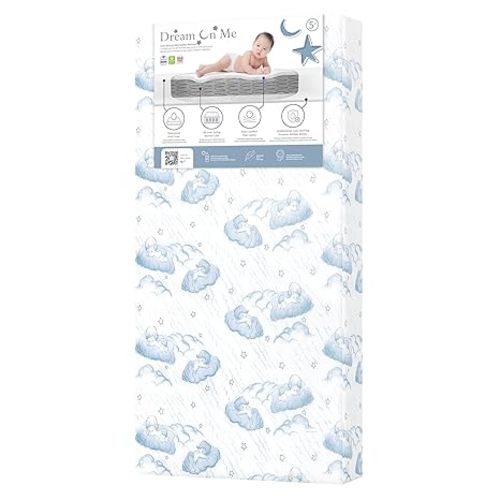 Dream On Me Nap Nest Crib and Toddler Mattress, Dual-Sided - Infants & Toddlers, Waterproof 5” Mattress with 88 Interwoven Coils, 75% Recycled Fiber, GREENGUARD Gold & BSA Certified – Teal Flowers