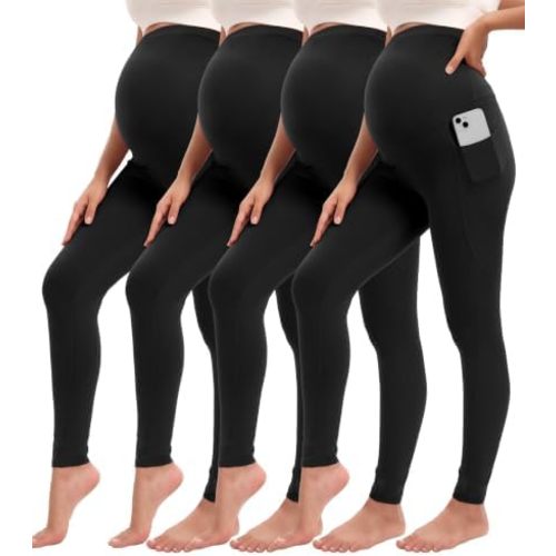 Siimcuzy 4 Pack Women’s Maternity Leggings with Pockets Over The Belly
