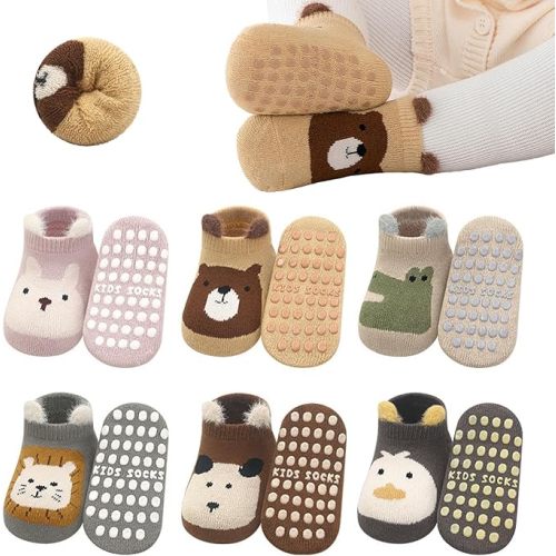Baby Non-skid Ankle Socks with Grips Toddler Warm Thick Socks Anti Skid Floor Gripper Girl Boy First Walking Newborn