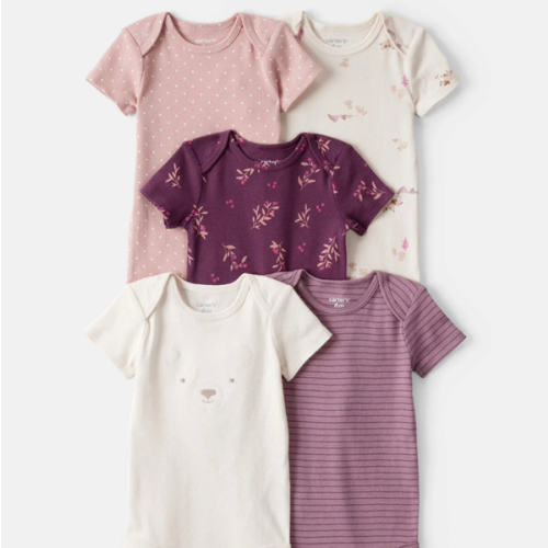 Baby Girl 5-Pack Bear Floral Multipack Bodysuits - White/Pink/Purple | Carter's