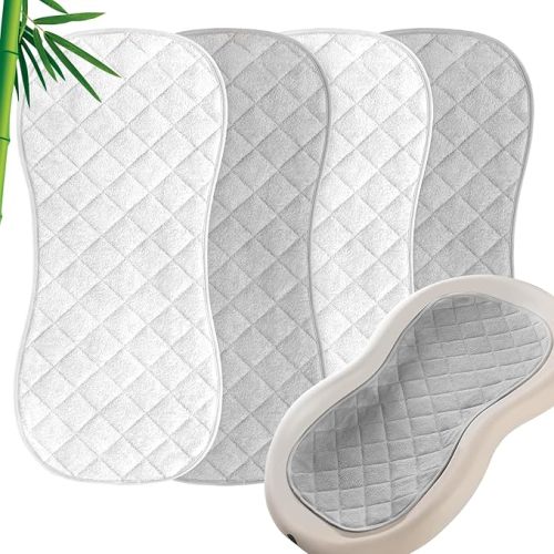 Moonsea Quilted Thicker Changing Pad Liner 4 Pack Waterproof, Fit for Changing Table Liners are Warm On a Baby's Back Non-Slip Design Reusable Pads Machine Washable, White and Grey