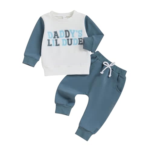 Bonangber Toddler Baby Boy Fall Winter Clothes Daddys/Mamas Lil Dude Long Sleeve Sweatshirt Jogger Pants Set Cute Outfits